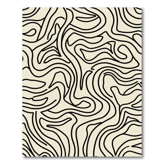 Abstract Cream Black Swirl Rug