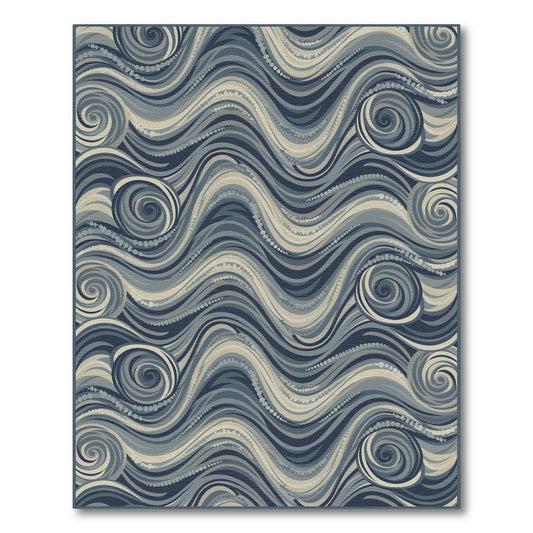 Abstract Area Blue and Teal Blue Swirl Wave Area Rug