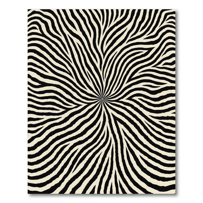 Black White Radial Swirl Rug