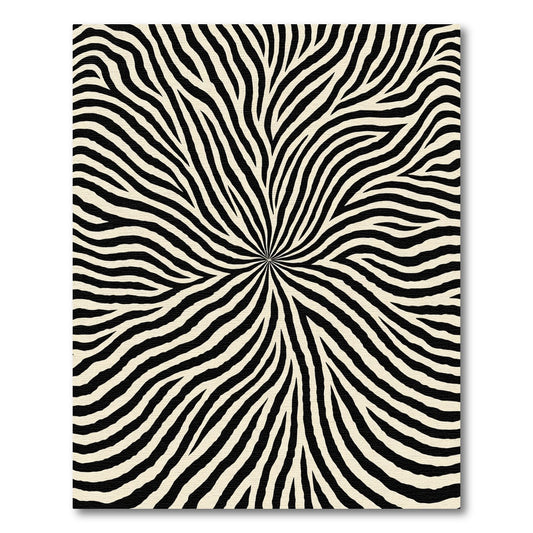 Black White Radial Swirl Rug