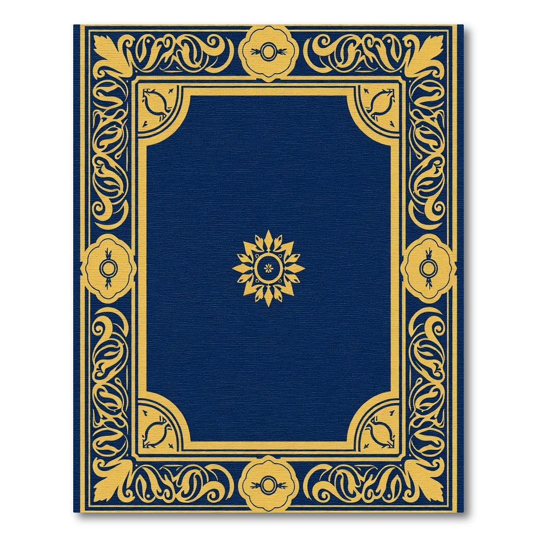 Royal Blue Gold Floral Frame Rug