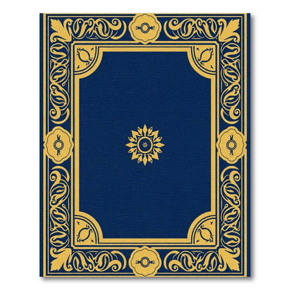 Royal Blue Gold Floral Frame Rug