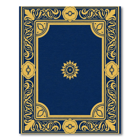 Royal Blue Gold Floral Frame Rug