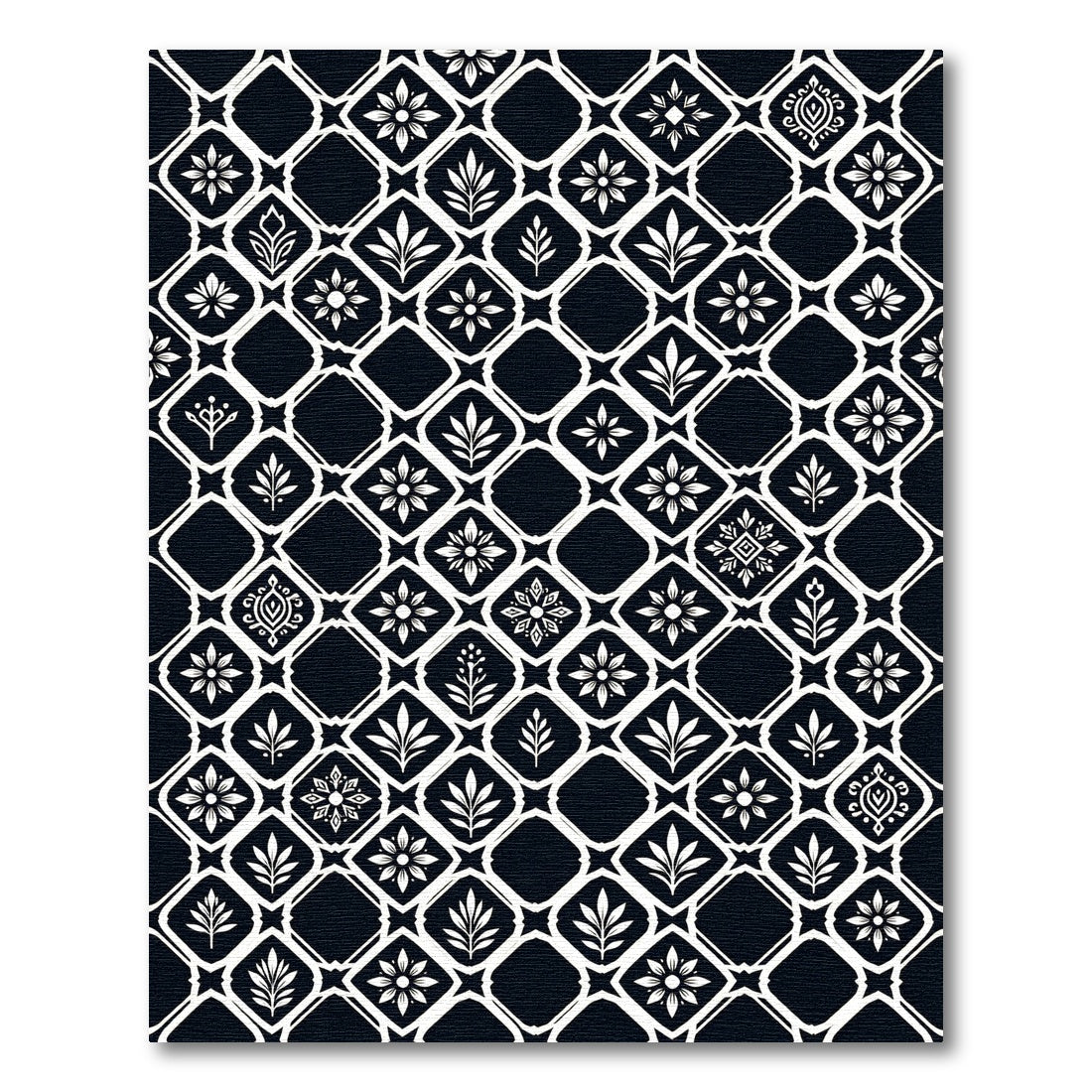 Monochrome Classic Floral Lattice Rug