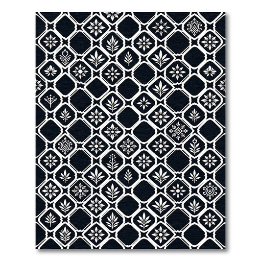 Monochrome Classic Floral Lattice Rug