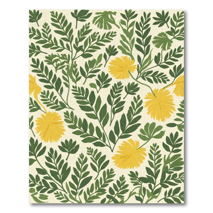 Yellow Dandelion Green Leaf Arrangement Rug