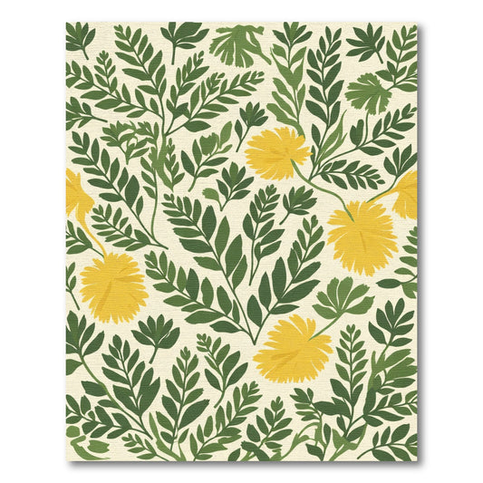 Yellow Dandelion Green Leaf Arrangement Rug