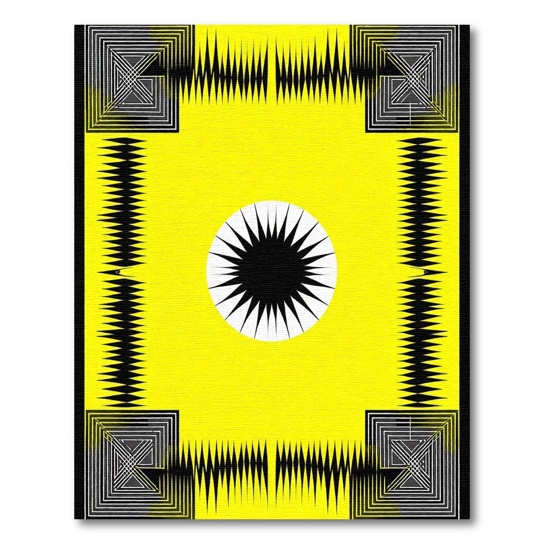 Bold Yellow Sunburst Geometric Frame Rug