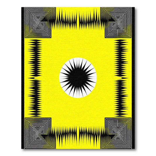 Bold Yellow Sunburst Geometric Frame Rug
