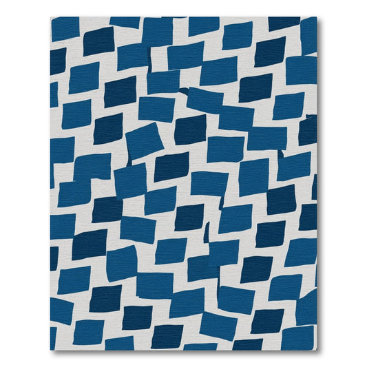 Navy Blue Geometric Block Rug