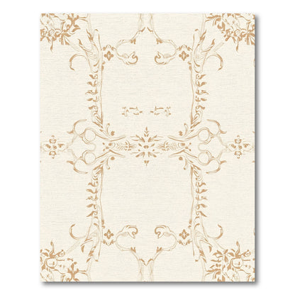 Antique Gold Scrollwork Floral Frame Rug