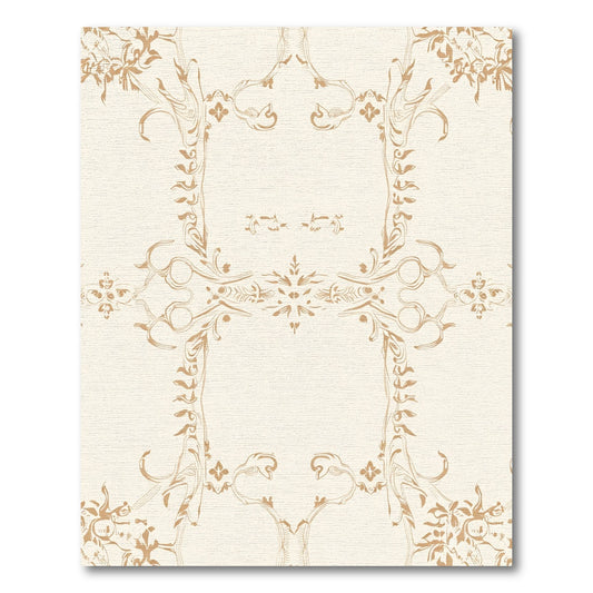 Antique Gold Scrollwork Floral Frame Rug
