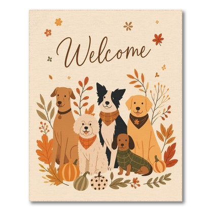 Brown and Tan Autumn Dogs Welcome Area Rug