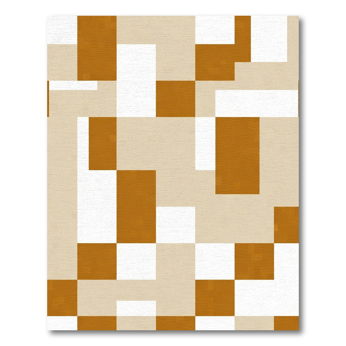 Abstract Geometric Amber White Squares Rug