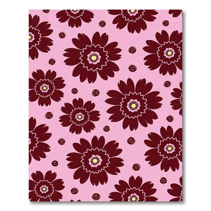 Deep Burgundy Flower and Dot Composition Rug