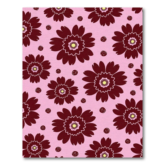 Deep Burgundy Flower and Dot Composition Rug