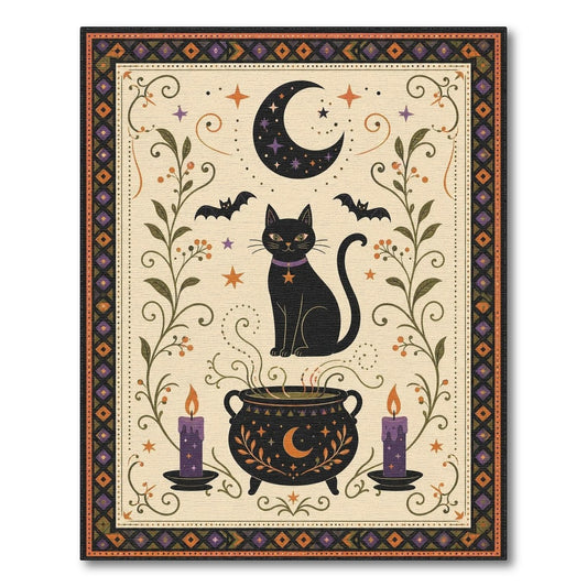 Mystical Black Cat Cauldron Area Rug