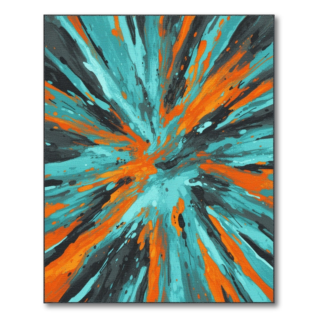 Teal Orange Abstract Burst Area Rug