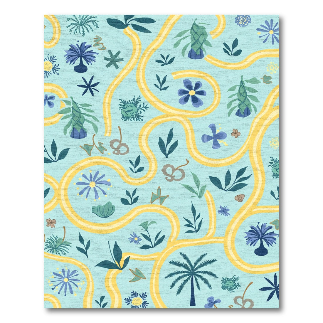 Whimsical Blue Floral Path Garden Rug