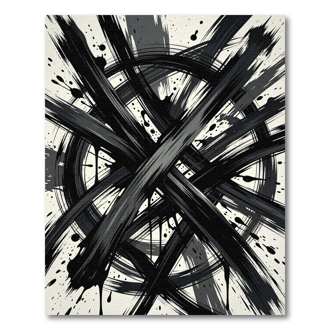 Bold Black Ink Splatter Circle Rug