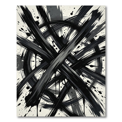Bold Black Ink Splatter Circle Rug