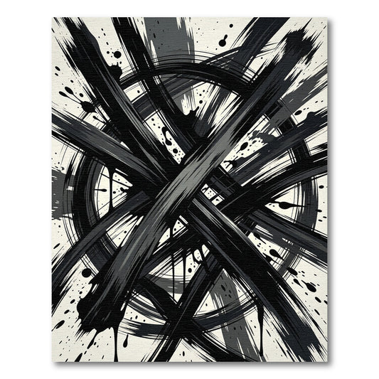 Bold Black Ink Splatter Circle Rug