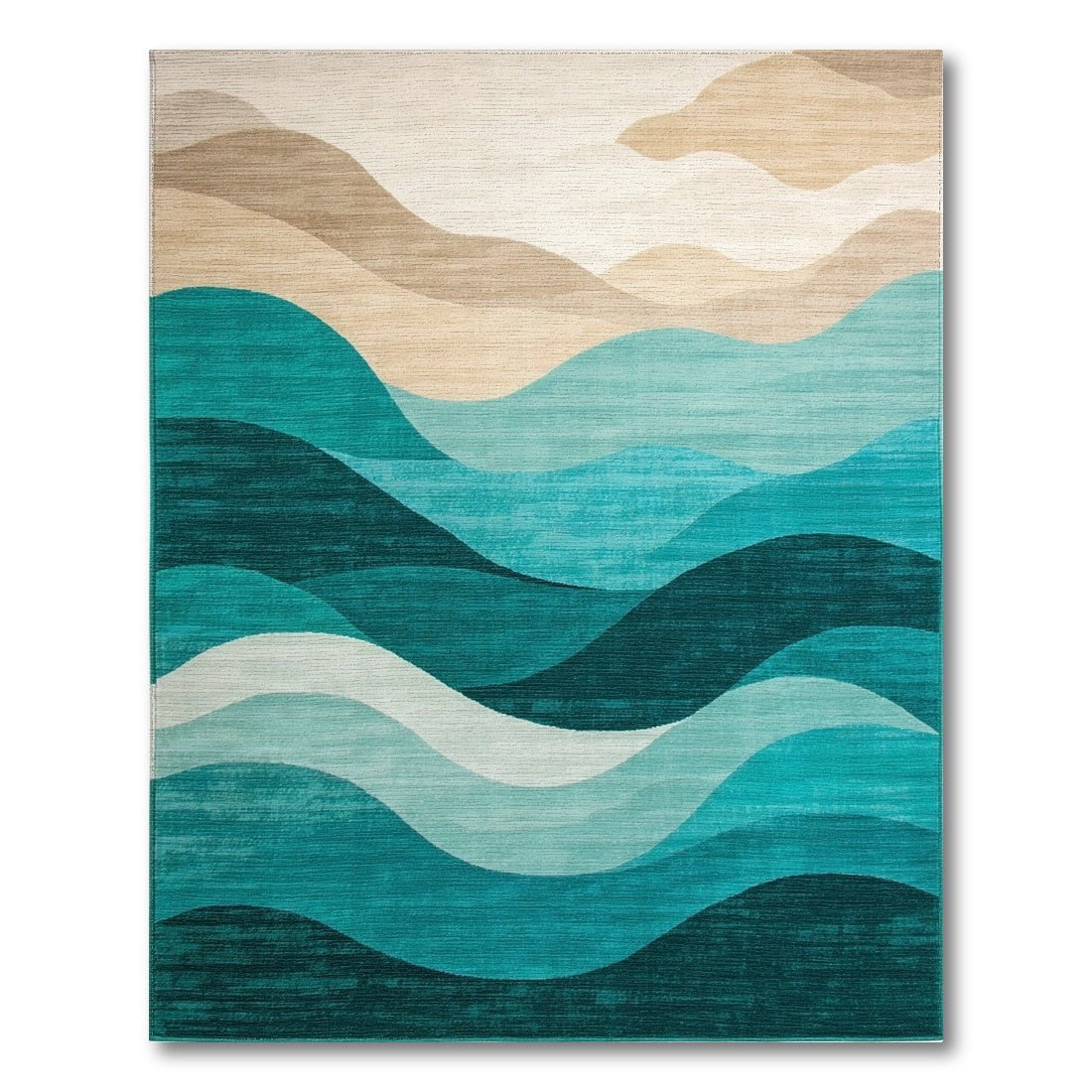Layered Teal Beige Waves Rug