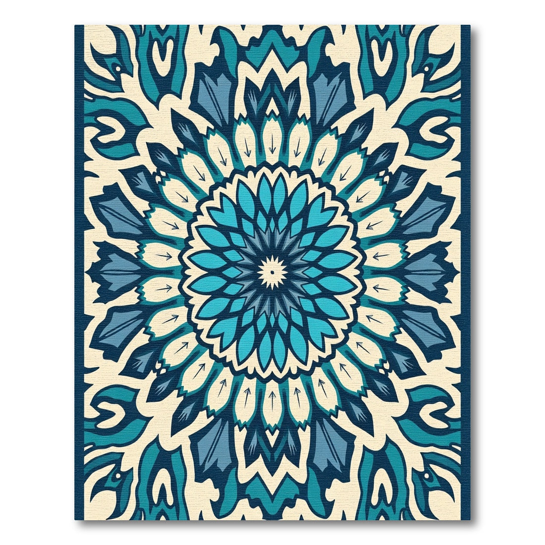 Serene Teal Blue Floral Mandala Rug