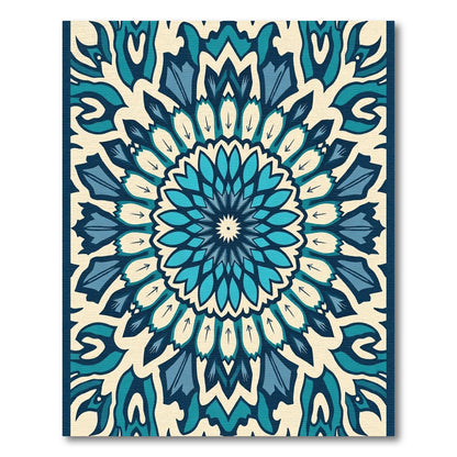 Serene Teal Blue Floral Mandala Rug