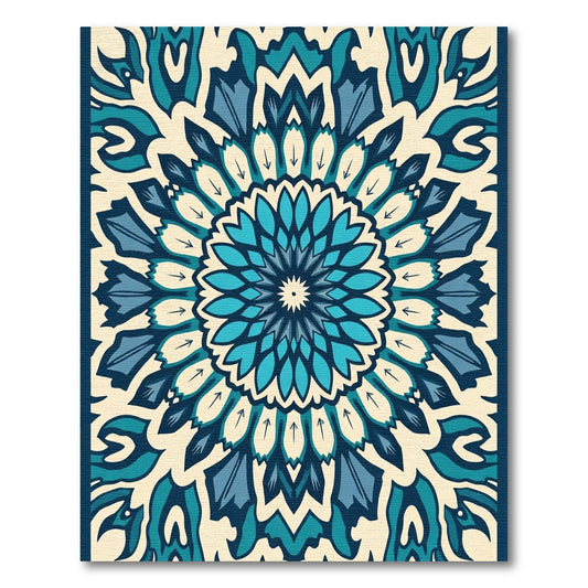 Serene Teal Blue Floral Mandala Rug