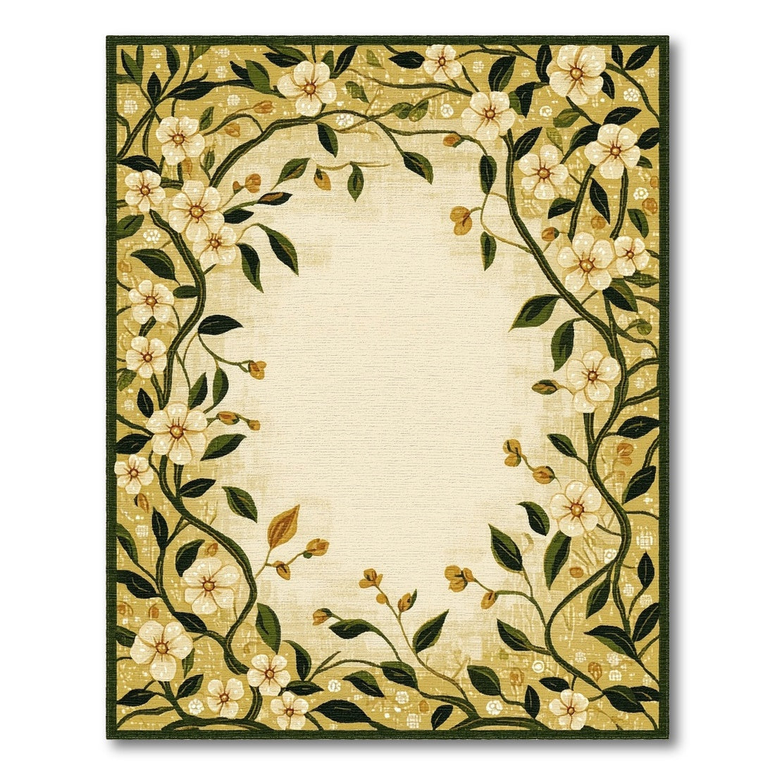 Yellow Floral Vine Border Area Rug