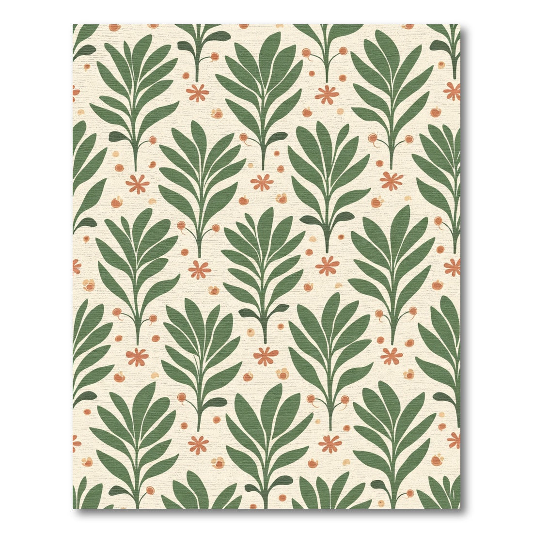 Cream Green Leafy Branches Floral Overlay Rug