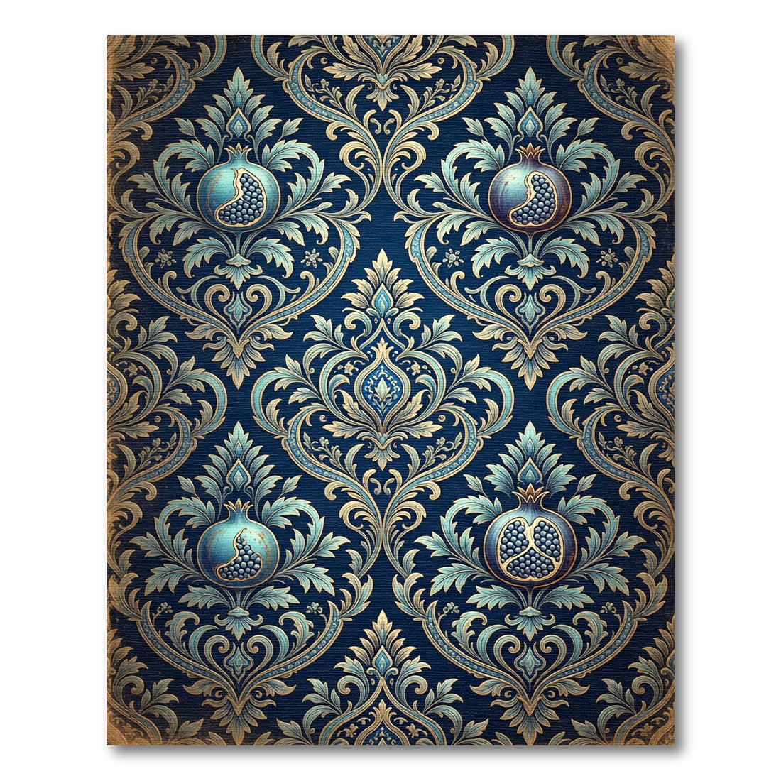 Navy Blue Pomegranate Regal Scroll Rug