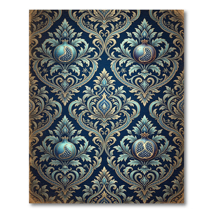 Navy Blue Pomegranate Regal Scroll Rug