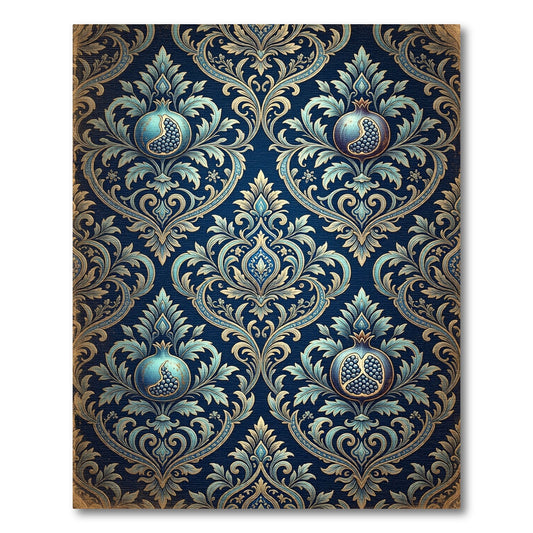 Navy Blue Pomegranate Regal Scroll Rug