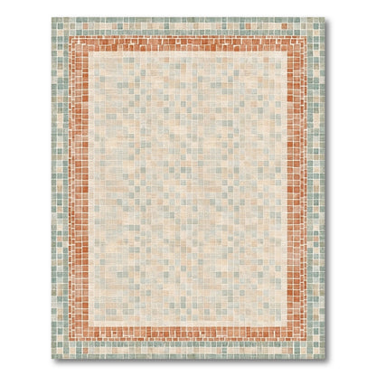 Beige Mosaic Tile Area Rug with Terracotta Border