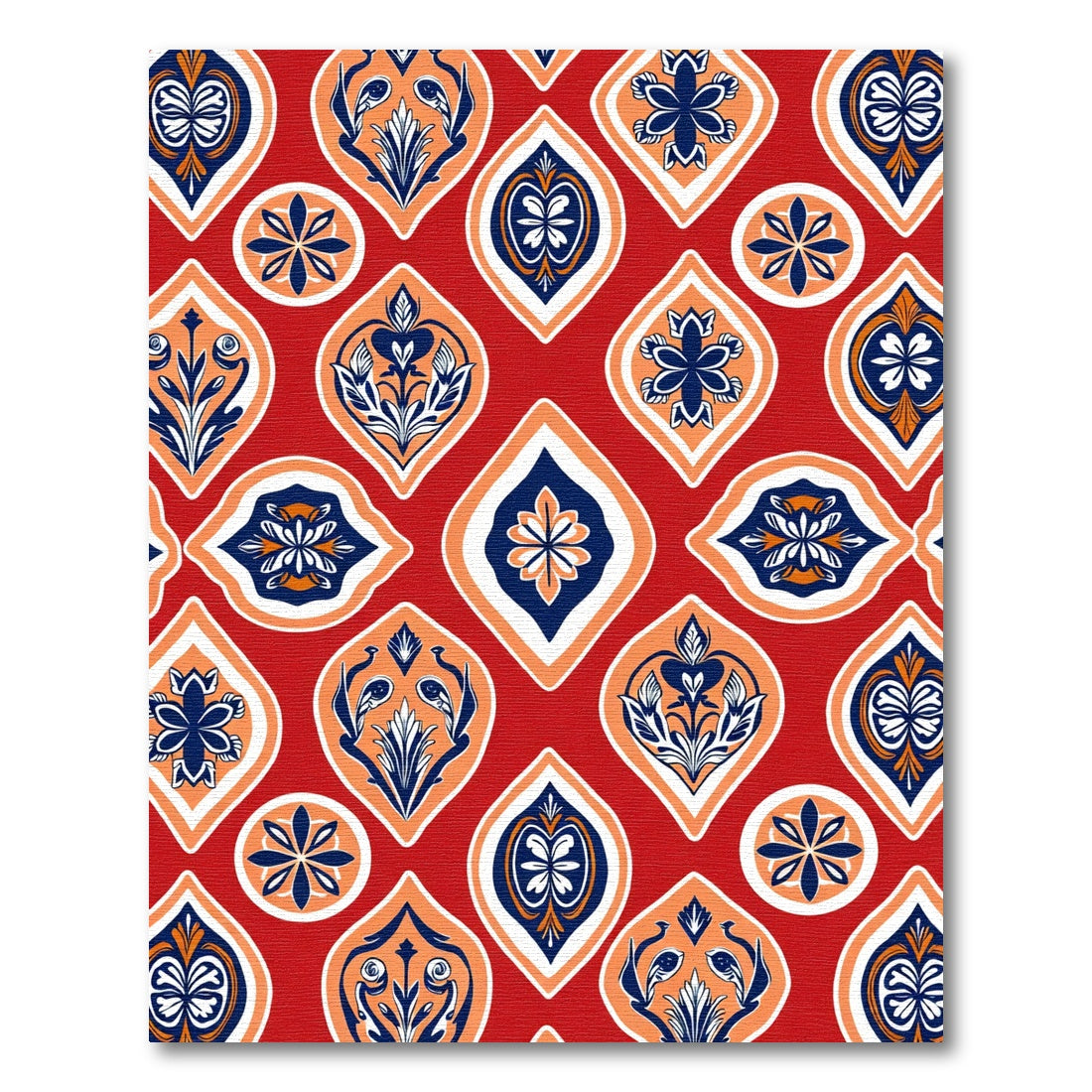 Crimson Orange Blue Floral Gemstone Rug