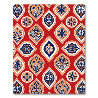 Crimson Orange Blue Floral Gemstone Rug