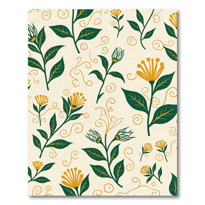 Golden Botanical Scroll Foliage Rug