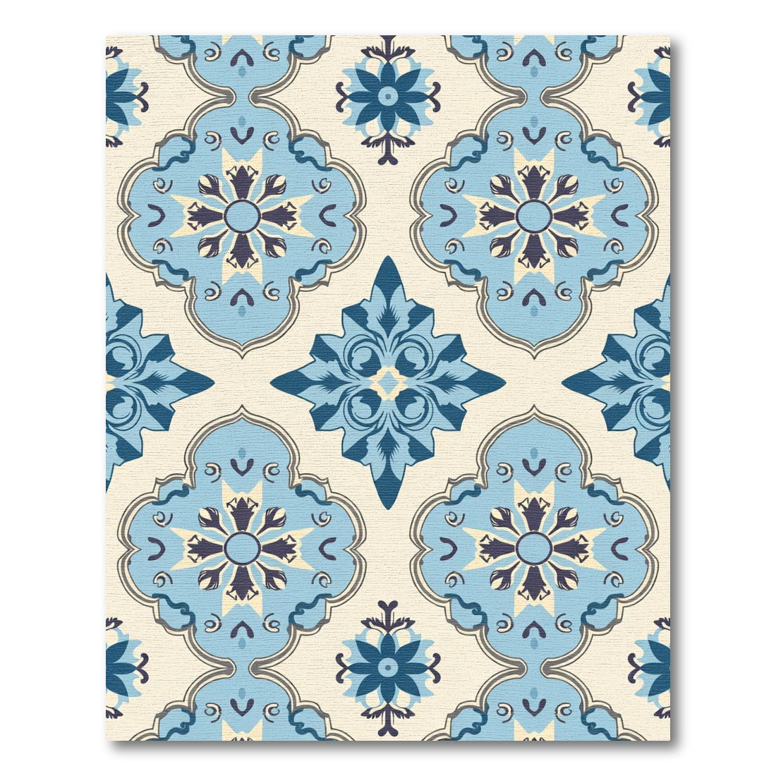 Light Blue Medallion Quatrefoil Tile Rug