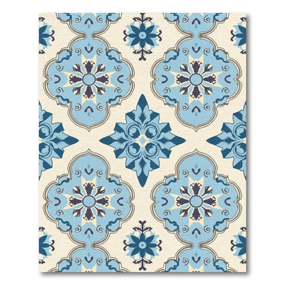 Light Blue Medallion Quatrefoil Tile Rug