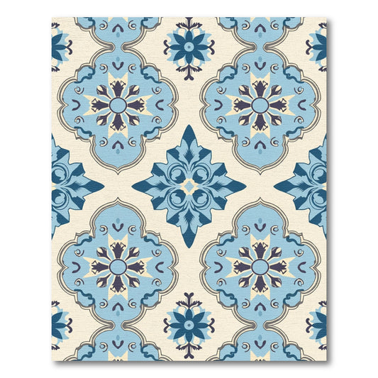 Light Blue Medallion Quatrefoil Tile Rug
