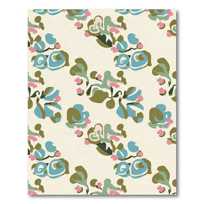Abstract Floral Arrangement Green Blue Pink Rug