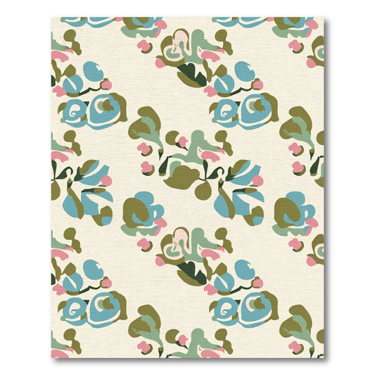 Abstract Floral Arrangement Green Blue Pink Rug