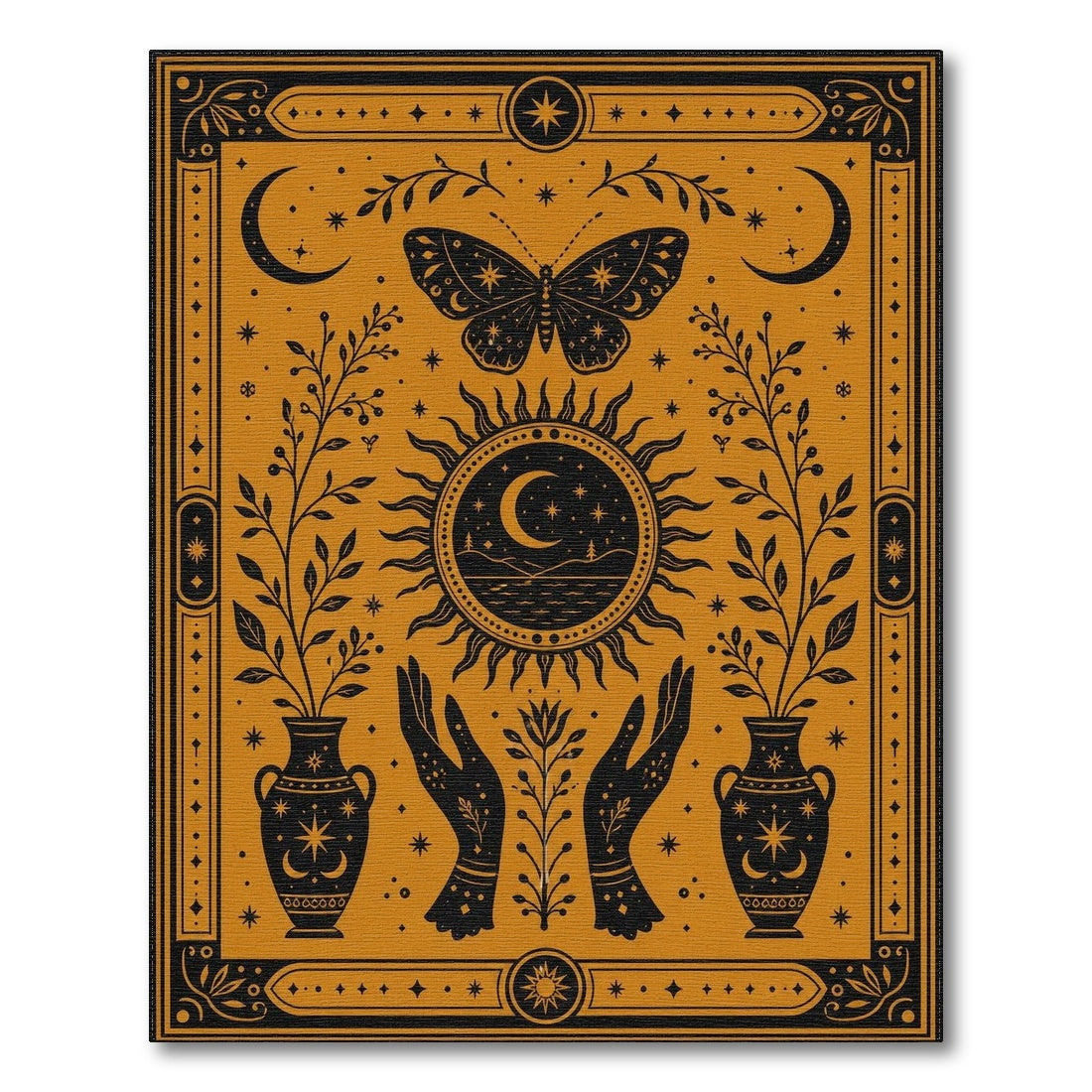 Celestial Butterfly Sun Moon Yellow Rug