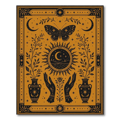 Celestial Butterfly Sun Moon Yellow Rug
