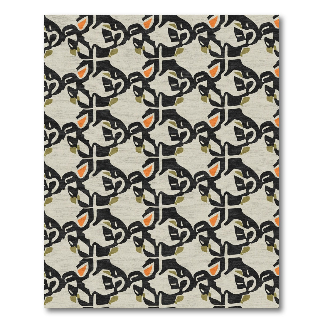 Abstract Organic Black Orange Medallion Rug