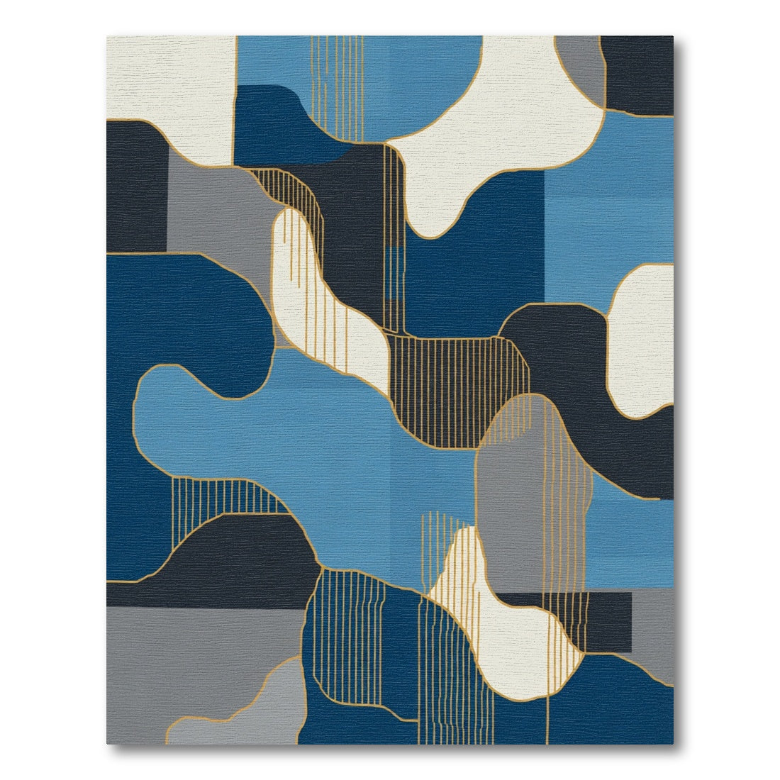 Navy Blue Abstract Organic Geometry Rug