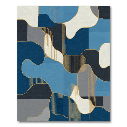 Navy Blue Abstract Organic Geometry Rug