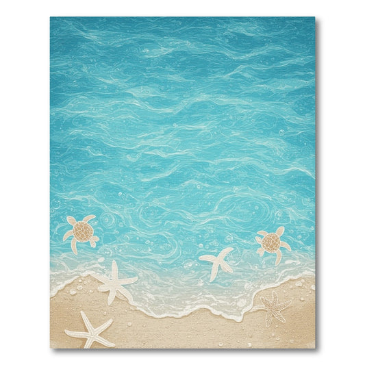 Blue Teal Coastal Sea Turtle Washable Area Rug